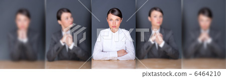 Collage of young leading employer in focus and her clones in blu Collage of young leading employer in focus and her clones in blu 6464210