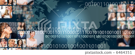 Graphic design background. World map and photo of different peop Graphic design background. World map and photo of different peop 6464351