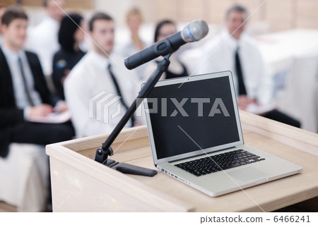 laptop on conference speech podium 6466241