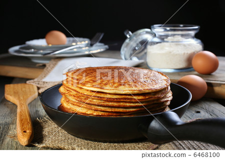Oatmeal pancakes in a frying pan. 6468100