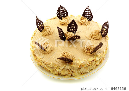 Coffee cake with chocolate decoration. 6468136