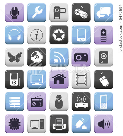 Video audio computer and multimedia icon buttons set 6475694