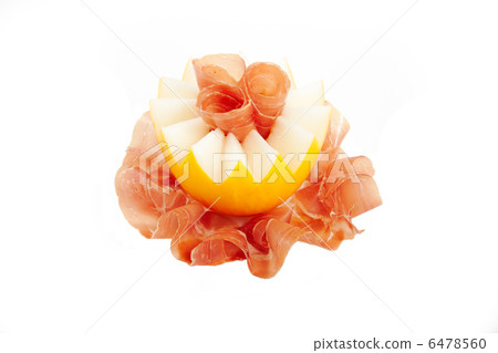 Ham and melon on white background Ham and melon on white background 6478560