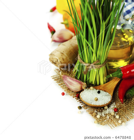 A bunch of fresh chives and vegetables A bunch of fresh chives and vegetables 6478848