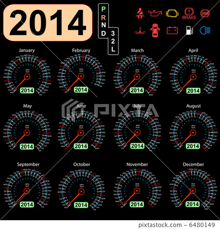 2014 year calendar speedometer car in vector. 6480149