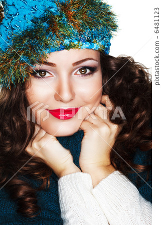 Happy Woman in Blue Knitted Cap and Knitwear - Warm Jersey Happy Woman in Blue Knitted Cap and Knitwear - Warm Jersey 6481123