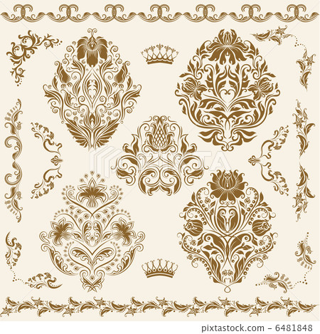 Set of vector damask ornaments. Set of vector damask ornaments. 6481848