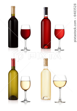 Set of wine Bottles and glas isolated on white background 6483528