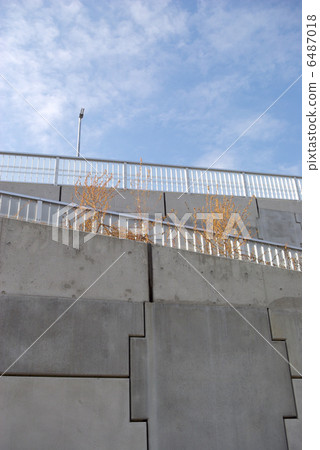 帶柵欄和藍天的溫柔斜坡（垂直位置） 6487018