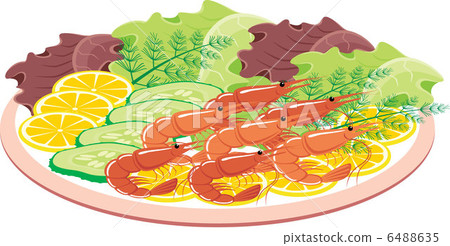 Dish from shrimps and vegetables Dish from shrimps and vegetables 6488635