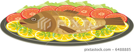 Dish with the baked fish 6488885