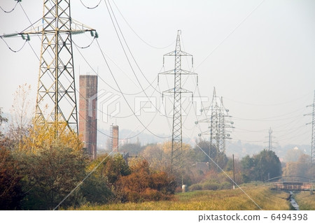 Electric Poles in Indsutrial Suburb Electric Poles in Indsutrial Suburb 6494398