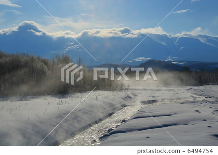 River fog and Tokachi dake peak 6494754