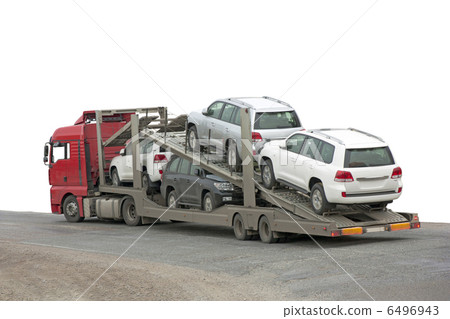 Transporter with cars in the back, on white background. 6496943
