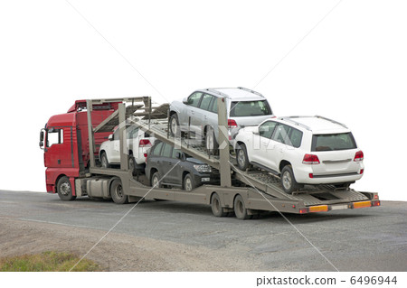 Transporter with cars in the back, on white background. 6496944