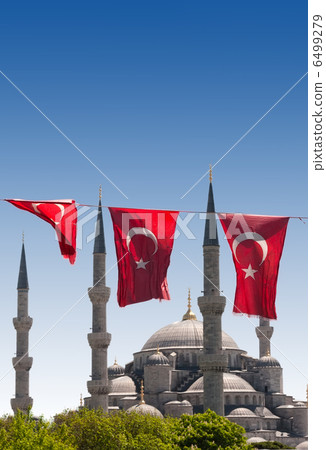 Mosque behind turkish flags 6499279
