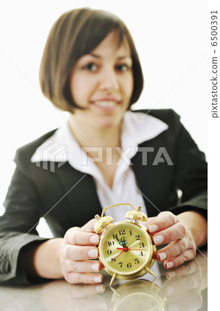 time maagement concept with business woman isolated on white time maagement concept with business woman isolated on white 6500391