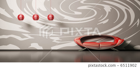 Interior with red sofa 3d Interior with red sofa 3d 6511902