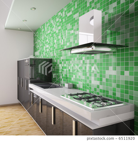 Modern black kitchen interior 3d Modern black kitchen interior 3d 6511920