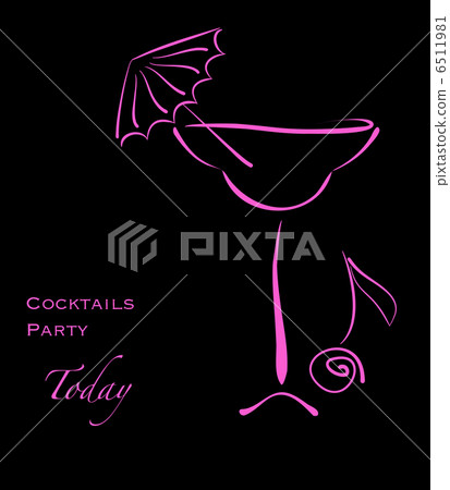 Cocktail party. Pink silhouette of alcohol cocktail in glass Cocktail party. Pink silhouette of alcohol cocktail in glass 6511981