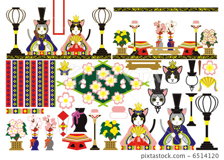 "Hina dolls of Hina dolls Japanese style cats on March 3" illustration material collection 6514120