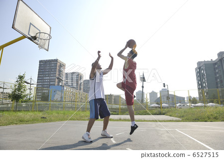 streetball game at early morning streetball game at early morning 6527515