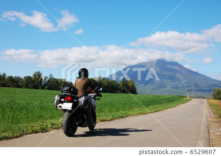 Mt. Yotei and motorcycle in autumn 6529607