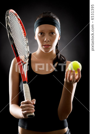 Tennis woman sport hold racket ball black 6531395