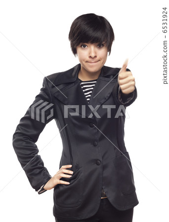 Happy Young Mixed Race Woman With Thumbs Up on White Happy Young Mixed Race Woman With Thumbs Up on White 6531924