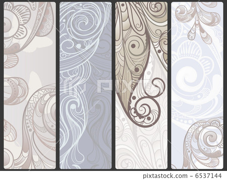 vector abstract floral banners with flowers and butterflies,  pl 6537144