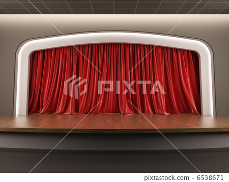 Empty stage with red velvet curtain. Empty stage with red velvet curtain. 6538671