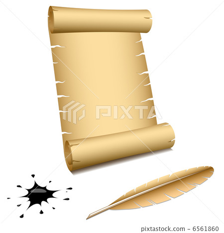 Ancient scroll with feather and blot isolated on white backgroun Ancient scroll with feather and blot isolated on white backgroun 6561860