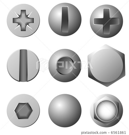 Vector set of screws, bolts and rivets isolated on white backgro 6561861
