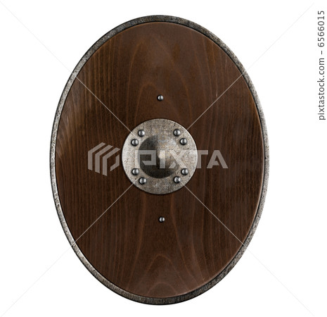 Wooden vikings' oval shield with metal border isolated on white Wooden vikings' oval shield with metal border isolated on white 6566015
