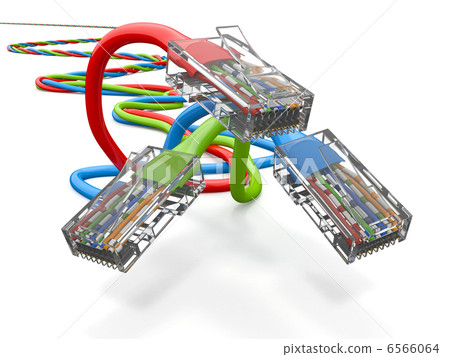 Three computer network cables rj45. 3d Three computer network cables rj45. 3d 6566064