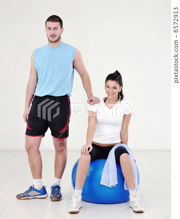 happy young couple fitness workout and fun happy young couple fitness workout and fun 6572913
