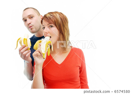 happy couple with bananas 6574580