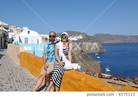 happy young couple tourists in greece happy young couple tourists in greece 6575113