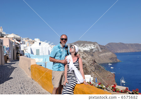 happy young couple tourists in greece happy young couple tourists in greece 6575682