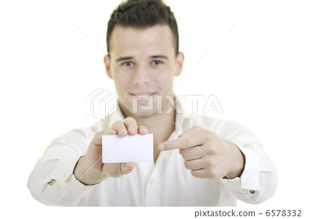 young business man with empty card isolated on white young business man with empty card isolated on white 6578332