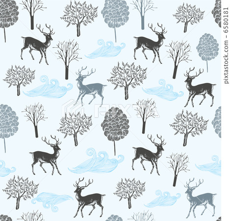 Seamless pattern with deers. Vector illustration. - Stock Illustration ...