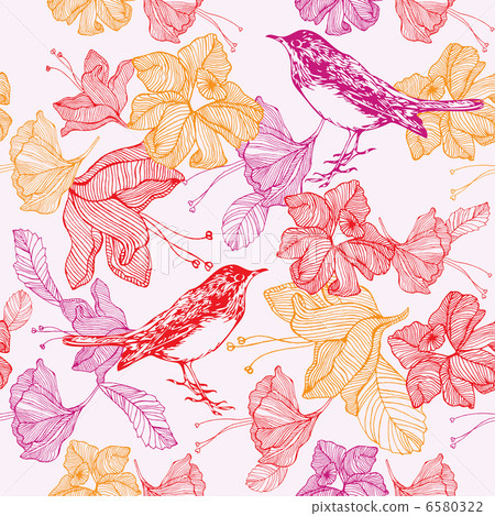 Flowers and birds. Seamless pattern. Vector illustration. 6580322