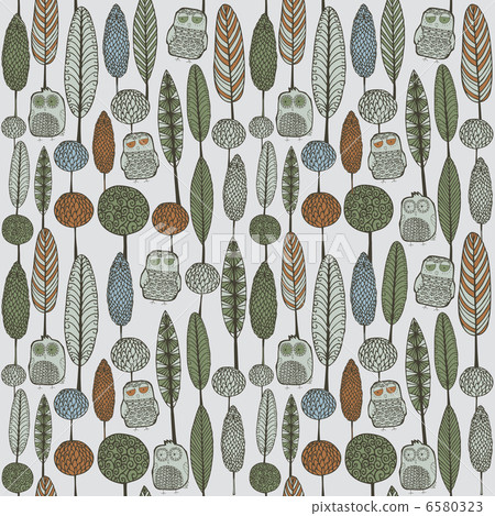 Owls and trees. Seamless pattern. Vector illustration. 6580323