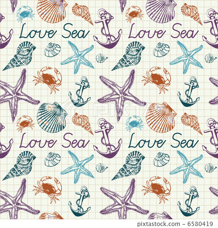 Abstract vector illustration on the marine theme . .Seamless bac 6580419