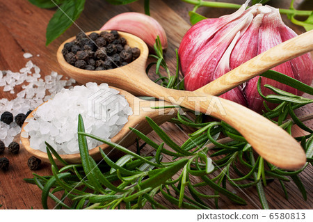 Fresh herbs and salt spoon 6580813