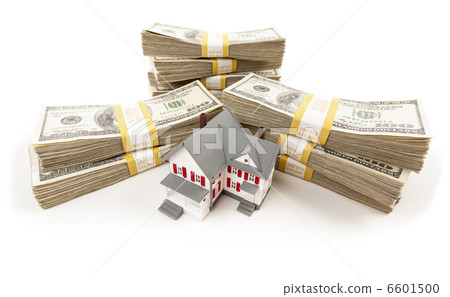 Stacks of Hundreds of Dollars with Small House 6601500