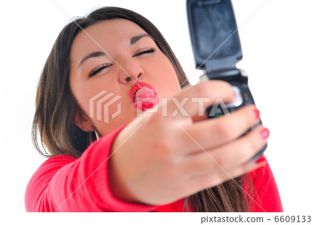 woman in red talking on cellphone 6609133