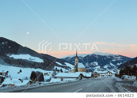 Mountain winter Kartitsch village and sunrise (Austria). Mountain winter Kartitsch village and sunrise (Austria). 6614823