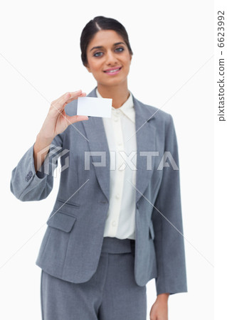 Saleswoman presenting blank business card Saleswoman presenting blank business card 6623992