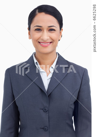 Close up of happy smiling saleswoman 6625298
